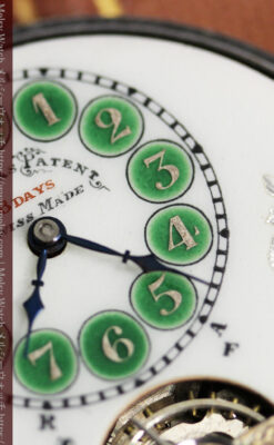 ヘブドマス 緑のエナメル装飾が美しい8日巻懐中時計 【1940年頃】-P2305-2