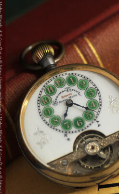 ヘブドマス 緑のエナメル装飾が美しい8日巻懐中時計 【1940年頃】-P2305-6