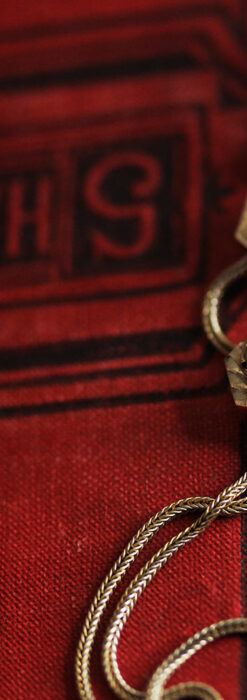 赤い宝石と六角形の装飾付きアンティーク懐中時計チェーン-C0494-1
