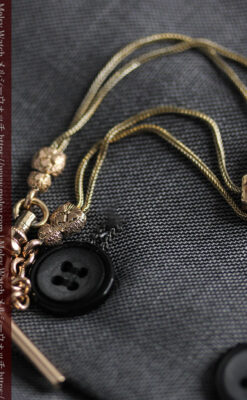 赤い宝石と六角形の装飾付きアンティーク懐中時計チェーン-C0494-10