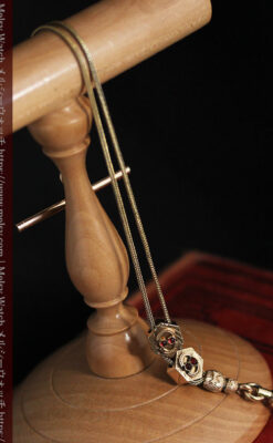 赤い宝石と六角形の装飾付きアンティーク懐中時計チェーン-C0494-11