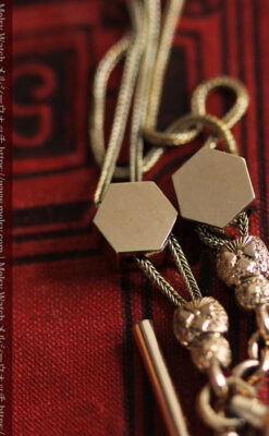 赤い宝石と六角形の装飾付きアンティーク懐中時計チェーン-C0494-6