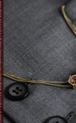 赤い宝石と六角形の装飾付きアンティーク懐中時計チェーン-C0494-7