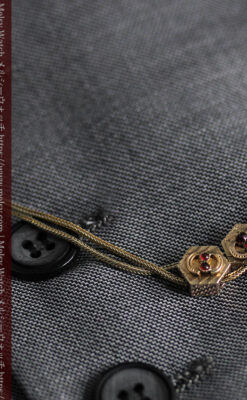 赤い宝石と六角形の装飾付きアンティーク懐中時計チェーン-C0494-8