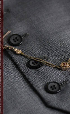 赤い宝石と六角形の装飾付きアンティーク懐中時計チェーン-C0494-9