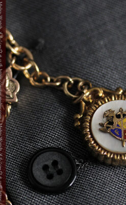 立体的な騎士と盾の飾り付きアンティーク懐中時計チェーン-C0495-10