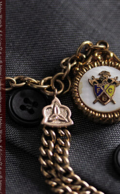 立体的な騎士と盾の飾り付きアンティーク懐中時計チェーン-C0495-11