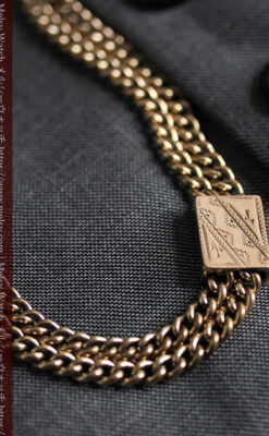 立体的な騎士と盾の飾り付きアンティーク懐中時計チェーン-C0495-12