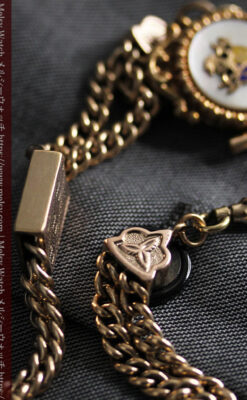 立体的な騎士と盾の飾り付きアンティーク懐中時計チェーン-C0495-13