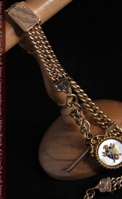 立体的な騎士と盾の飾り付きアンティーク懐中時計チェーン-C0495-14