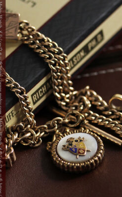 立体的な騎士と盾の飾り付きアンティーク懐中時計チェーン-C0495-4