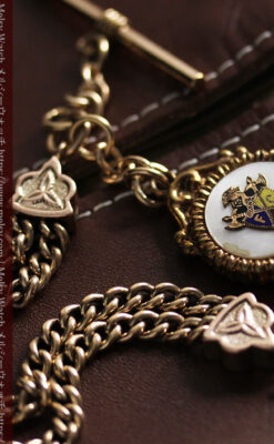 立体的な騎士と盾の飾り付きアンティーク懐中時計チェーン-C0495-5