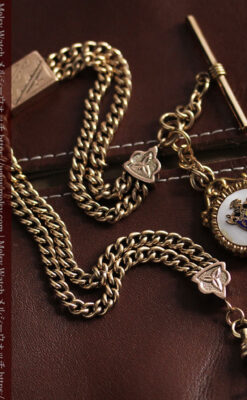 立体的な騎士と盾の飾り付きアンティーク懐中時計チェーン-C0495-6