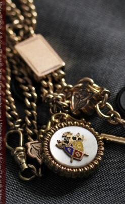 立体的な騎士と盾の飾り付きアンティーク懐中時計チェーン-C0495-7