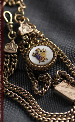 立体的な騎士と盾の飾り付きアンティーク懐中時計チェーン-C0495-8