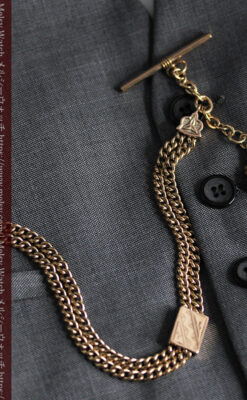 立体的な騎士と盾の飾り付きアンティーク懐中時計チェーン-C0495-9