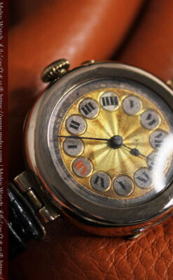 スイス製テレフォンダイアル金無垢アンティーク腕時計 【1910年頃】-W1174-10