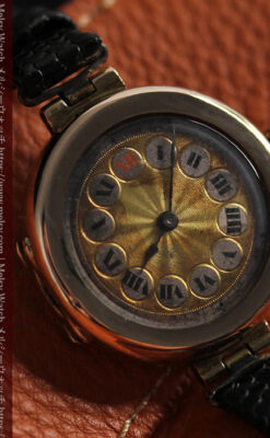 スイス製テレフォンダイアル金無垢アンティーク腕時計 【1910年頃】-W1174-11