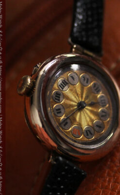 スイス製テレフォンダイアル金無垢アンティーク腕時計 【1910年頃】-W1174-12