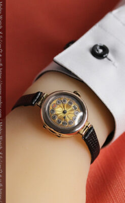 スイス製テレフォンダイアル金無垢アンティーク腕時計 【1910年頃】-W1174-19