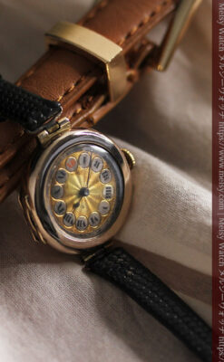 スイス製テレフォンダイアル金無垢アンティーク腕時計 【1910年頃】-W1174-2