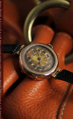 スイス製テレフォンダイアル金無垢アンティーク腕時計 【1910年頃】-W1174-6