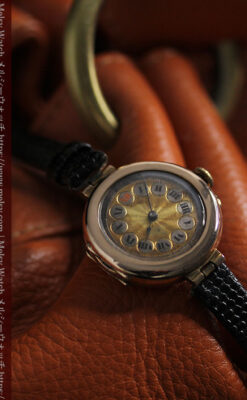 スイス製テレフォンダイアル金無垢アンティーク腕時計 【1910年頃】-W1174-7