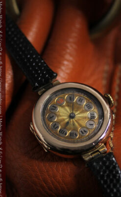 スイス製テレフォンダイアル金無垢アンティーク腕時計 【1910年頃】-W1174-8