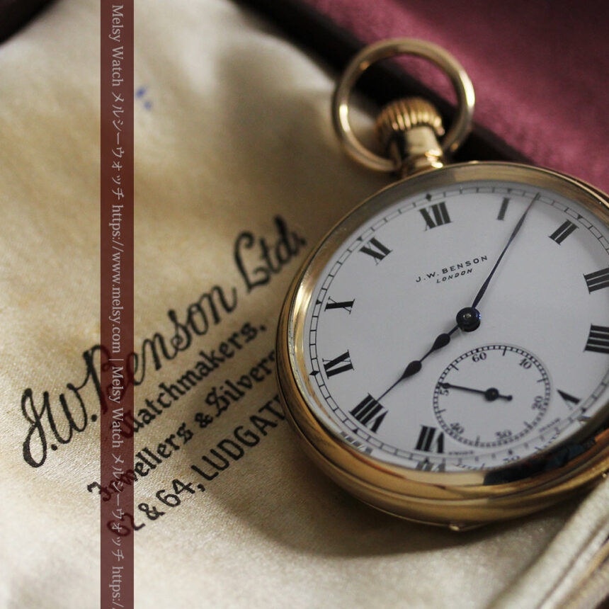 英国ベンソンの風格溢れる金無垢アンティーク懐中時計 【1931年頃】箱付き-P2310-1