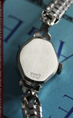 グリュエン レトロバンドが似合う白銀色の金無垢アンティーク腕時計 【1950年頃】-W1537-15