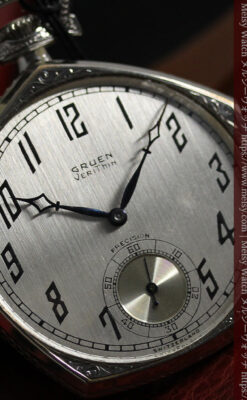 白銀色の五角形 グリュエンのアンティーク懐中時計 【1930年頃】-P2311-11