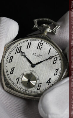 白銀色の五角形 グリュエンのアンティーク懐中時計 【1930年頃】-P2311-15