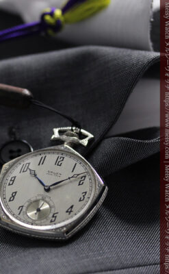 白銀色の五角形 グリュエンのアンティーク懐中時計 【1930年頃】-P2311-18