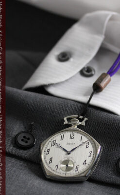 白銀色の五角形 グリュエンのアンティーク懐中時計 【1930年頃】-P2311-19