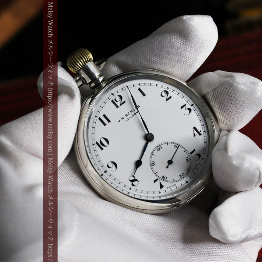 英国ベンソン 渋さが光る銀無垢アンティーク懐中時計 【1937年頃】-P2312-15