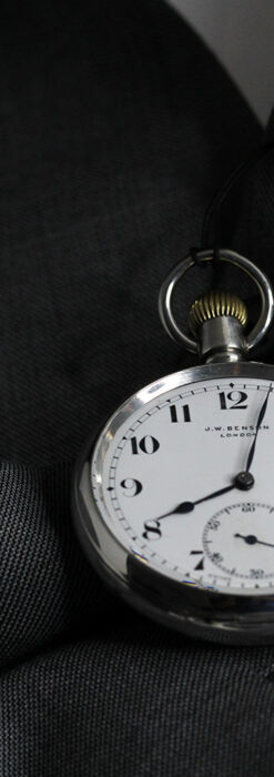 英国ベンソン 渋さが光る銀無垢アンティーク懐中時計 【1937年頃】-P2312-5