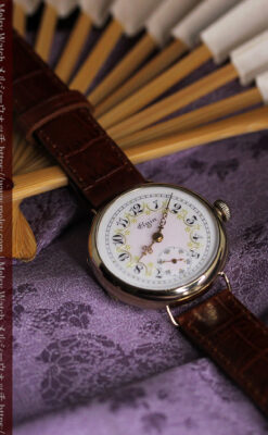 エルジン アンティーク腕時計 淡い桃色と金の文字盤 【1904年頃】-W1542-10