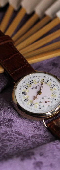 エルジン アンティーク腕時計 淡い桃色と金の文字盤 【1904年頃】-W1542-10