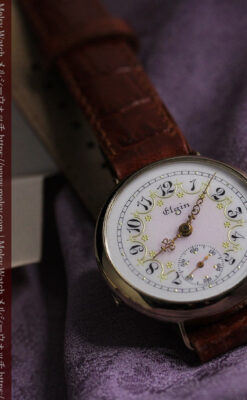 エルジン アンティーク腕時計 淡い桃色と金の文字盤 【1904年頃】-W1542-11