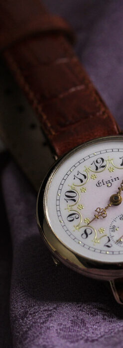 エルジン アンティーク腕時計 淡い桃色と金の文字盤 【1904年頃】-W1542-11