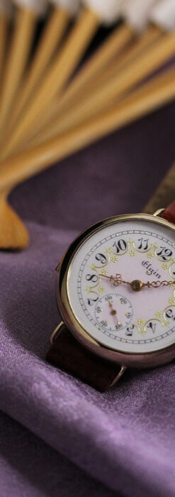 エルジン アンティーク腕時計 淡い桃色と金の文字盤 【1904年頃】-W1542-12