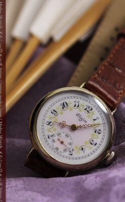 エルジン アンティーク腕時計 淡い桃色と金の文字盤 【1904年頃】-W1542-15