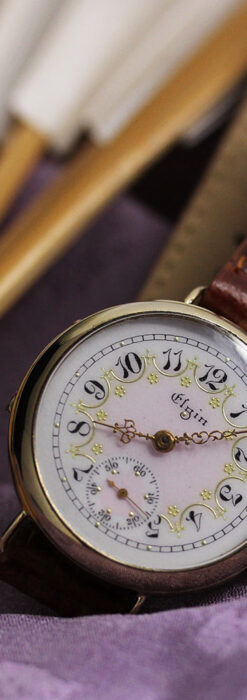 エルジン アンティーク腕時計 淡い桃色と金の文字盤 【1904年頃】-W1542-15