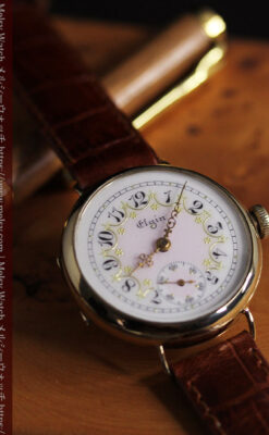 エルジン アンティーク腕時計 淡い桃色と金の文字盤 【1904年頃】-W1542-2