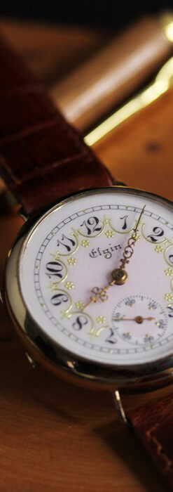 エルジン アンティーク腕時計 淡い桃色と金の文字盤 【1904年頃】-W1542-2