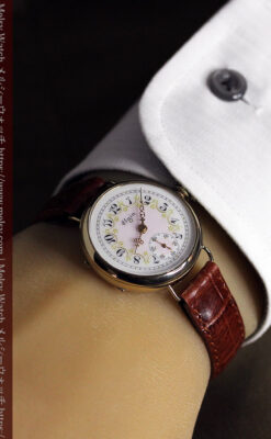 エルジン アンティーク腕時計 淡い桃色と金の文字盤 【1904年頃】-W1542-20