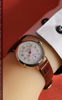 エルジン アンティーク腕時計 淡い桃色と金の文字盤 【1904年頃】-W1542-22