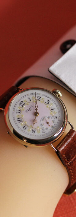 エルジン アンティーク腕時計 淡い桃色と金の文字盤 【1904年頃】-W1542-22