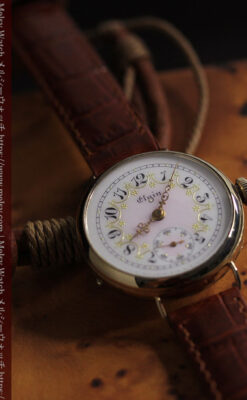 エルジン アンティーク腕時計 淡い桃色と金の文字盤 【1904年頃】-W1542-3