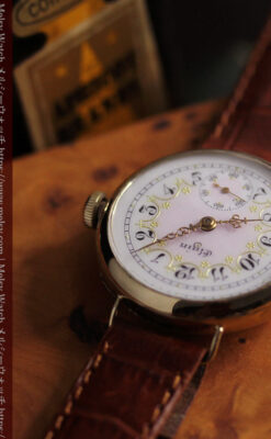 エルジン アンティーク腕時計 淡い桃色と金の文字盤 【1904年頃】-W1542-4